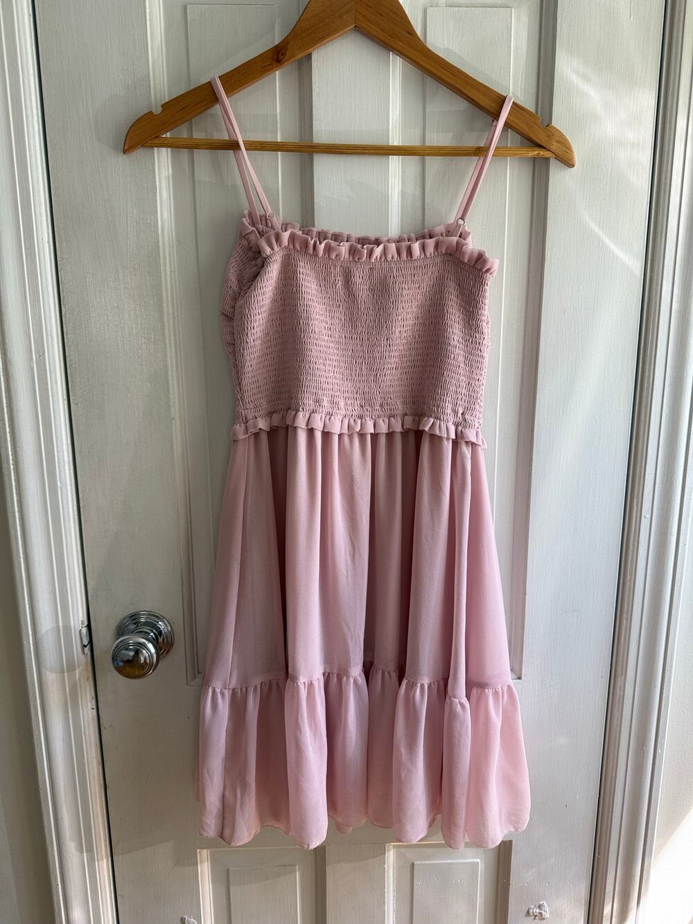 Aritzia Wilfred Pink Smocked Tiered Ruffle Mini Dress - Size XS